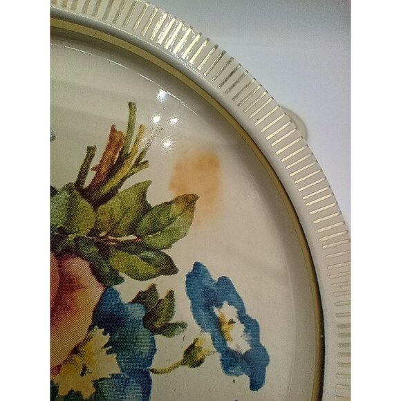 Tin Coasters Vintage Made In Denmark Round Floral Set Of 7 With Gold Trim - Picture 8 of 16